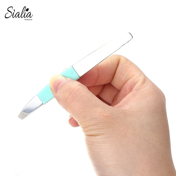 Sialia Wholesale Private Label Angled Slanted Eyebrow Tweezers High Quality Stainless Steel Eyebrow Clip
