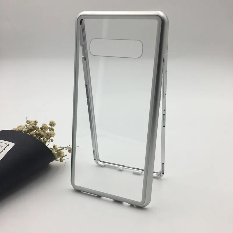 Adsorption Magnetic Case for Samsung Galaxy S10 Case, Magnetic Metal Clear Tempered Glass Back Cover for Samsung Galaxy S10 Plus