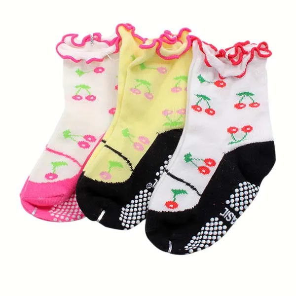Toddler Girls Cotton Cherry Pattern Ankle Socks Warm Non slip Socks 0 3Y