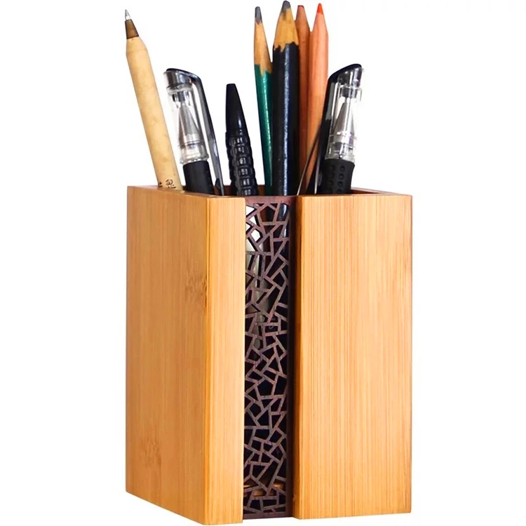 Custom High Quality Creative Walnut Wood Brush Pot Stationery Storage Pen Holder