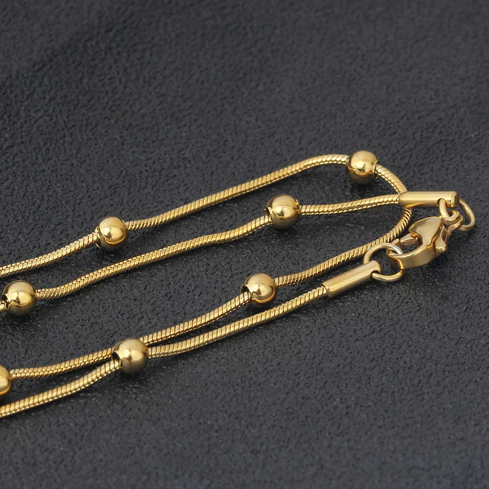 Trend Of New Style Round Ball Gold Bead NecklaceStainless steel Waterproof Non Tarnish 18/20/22/24 inches Necklace Models