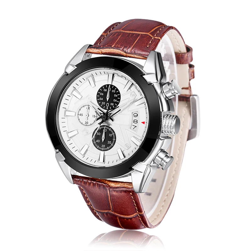 Newest Series Multi-function Japan Movt Brown Leather Mens Chronograph Men Watch