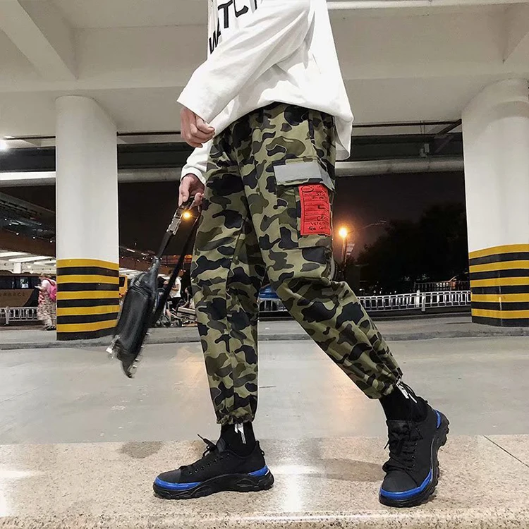 Rainbow Spray Wholesale Hip Hop Reflective Panel Camo Cargo Pants Mens