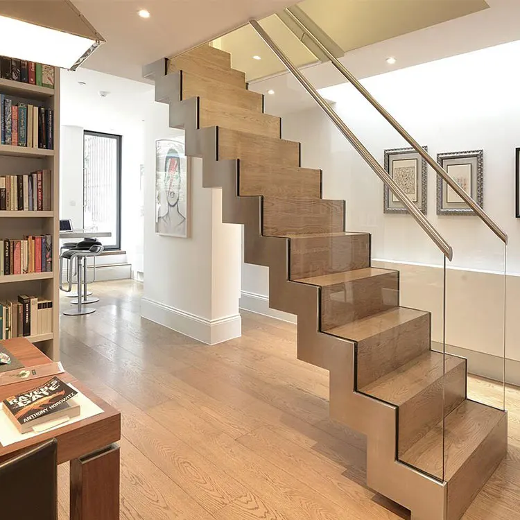 
American stair design single stringer steel wood stair/mono stringer wood staircase 