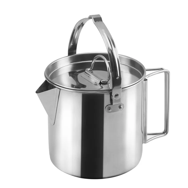 
Folding handle 1160ml portable wide mouth stainless steel camping travel kettle 