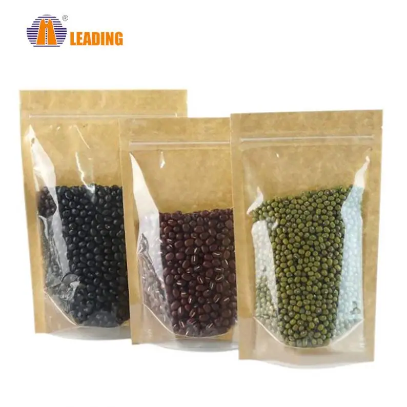 Factory wholesale food pouch kraft paper Packaging Bag With See Through Window