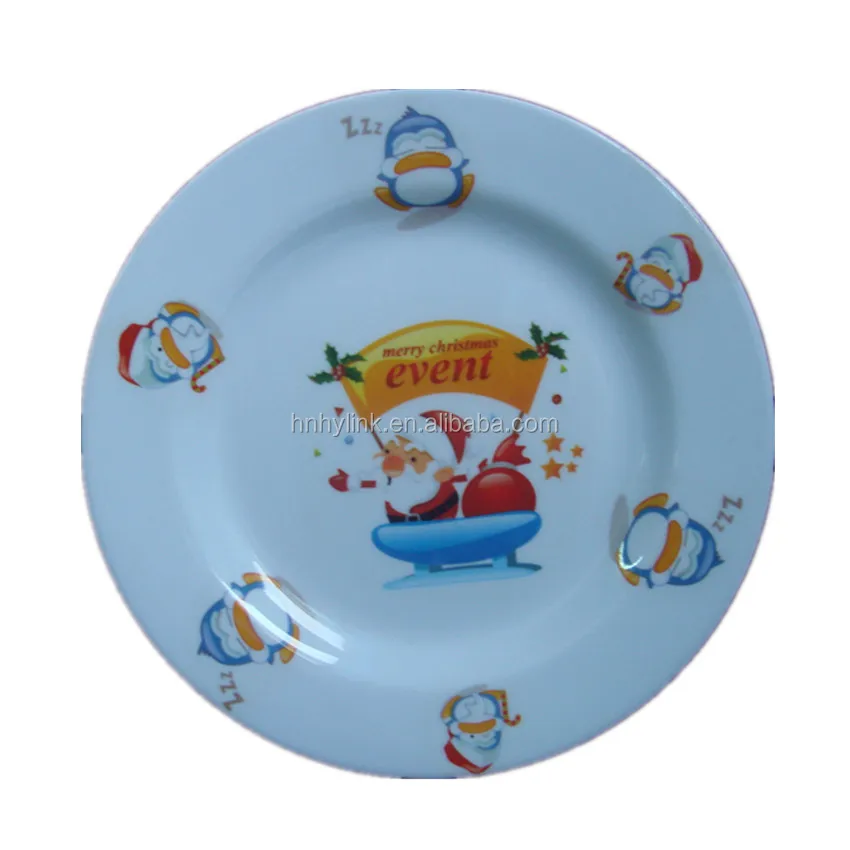 A5 8.5 Inch Cheap Custom Printing Character Round Plastic Christmas Melamine Kids Catering Dinner Plate