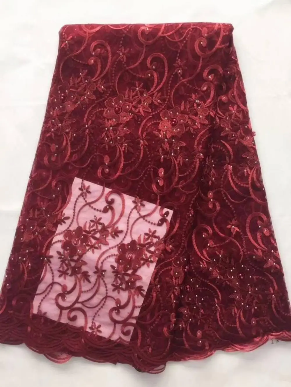 Luxury high-grade heavy work embroidery Wholesale African Embroidery Lace Fabric With Beads For Garment