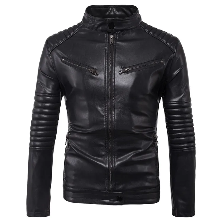 New style slim fit motorcycle pu leather jackets for man