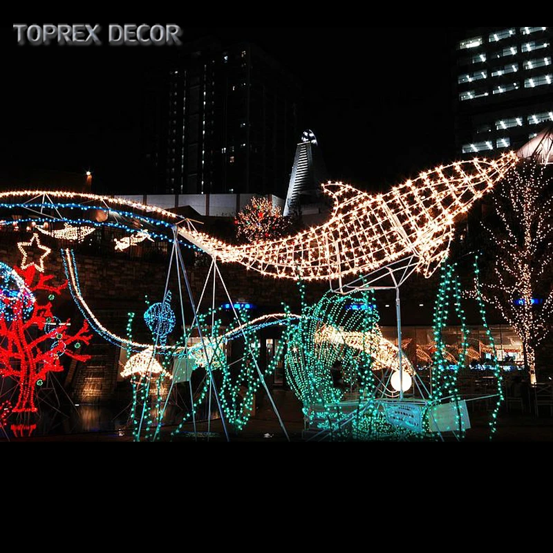 Garden decoration outdoor 3d luce led animal acrylic dolphin motif light