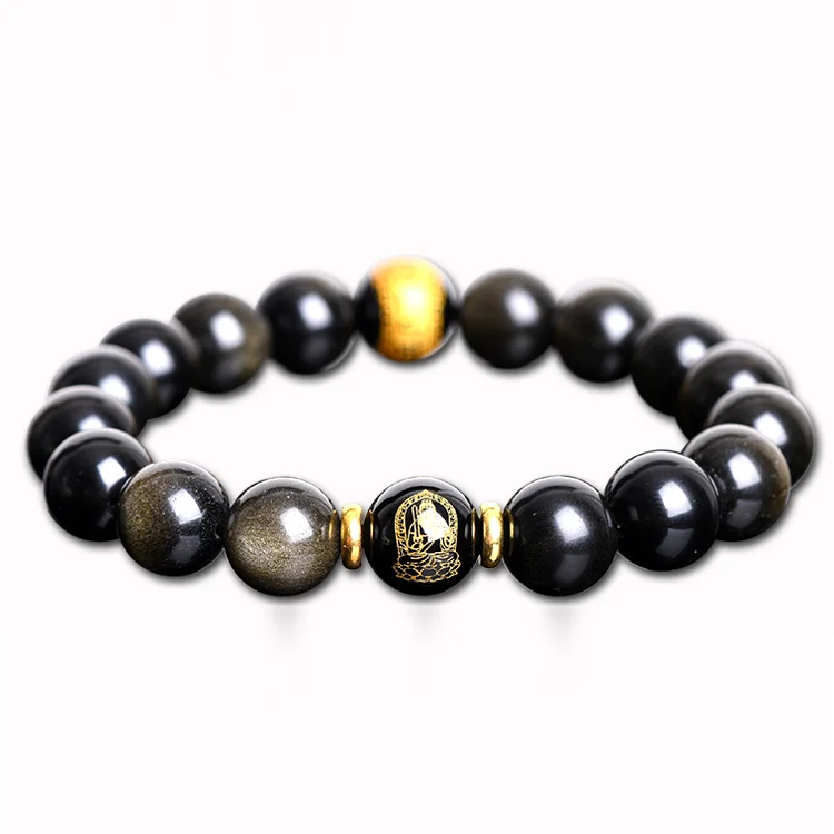 
2018 Fashion natural stone bangle jewelry unisex obsidian bracelet Dragon statue 