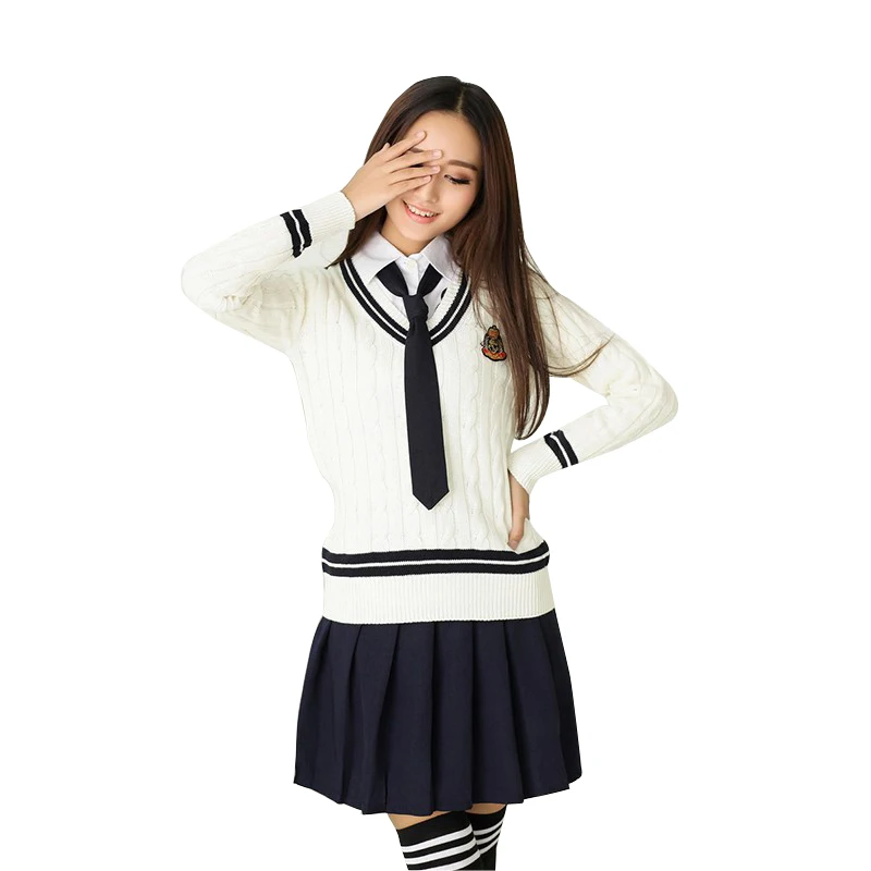 latest design Korea Middle High school uniform for teenagers Vest sweater suit plaid skirt Custom