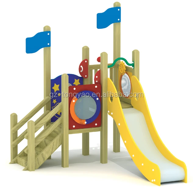 Amusement Park rides swing set Children outdoor playground kids playhouse Wooden Slide