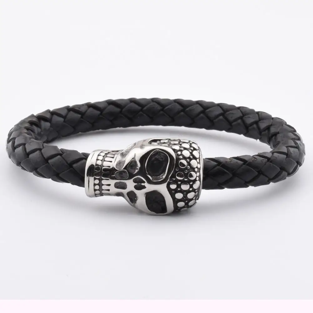 Newest Design Bulk Navy Blue Leather Bracelet Stainless Steel Accessories Multilayer For Men Black Wrap Leather Bracelet