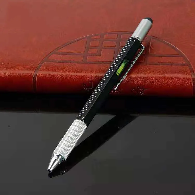 6 In 1 Top Touch Metal Ball Pen With Level And Screwdriver Horizontal Measure Ruler Multi Function Tool Ballpoint Pen