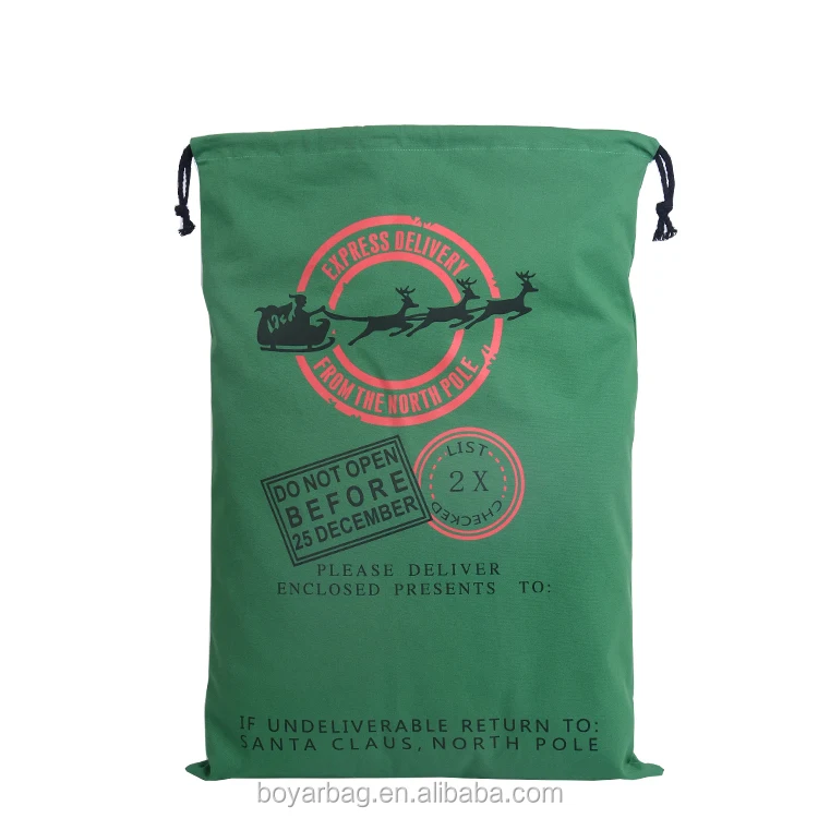 Black String Drawstring Gift Bag Santa Sack Canvas Christmas Bag Customized Logo Christmas Decoration Supplies 100% Cotton 10pcs