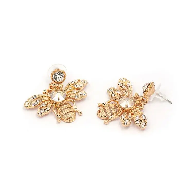 Wholesale New design Women Fashion Earrings Jewelry Accessories DelicateCute Bee Shape Colorful Multi Crystal Stud Earring