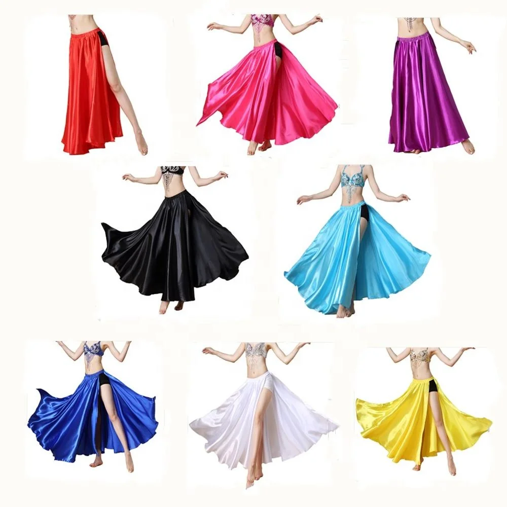 New Bestdance Belly Dance Tribal 2 Sides Slit Satin Skirt Tango Cha Cha Dancing Skirt Costume