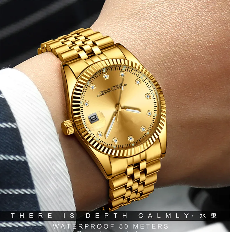 
New high quality gold role date men gold water proof wrist watch 