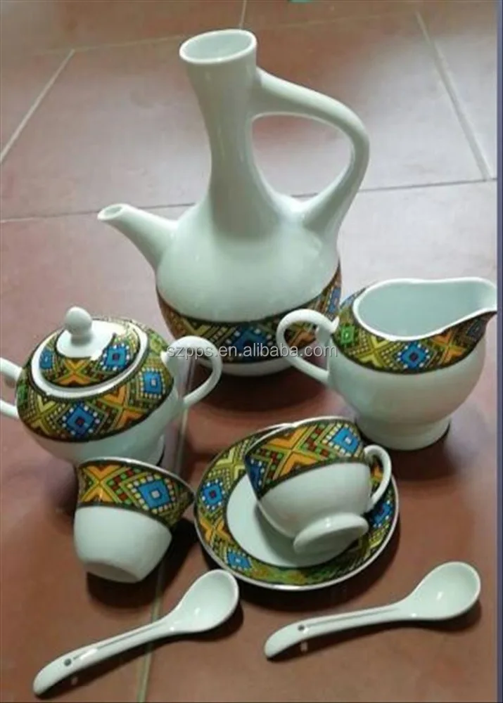16PC Ethiopian Traditional Coffee Set Jebana pot Road Design2