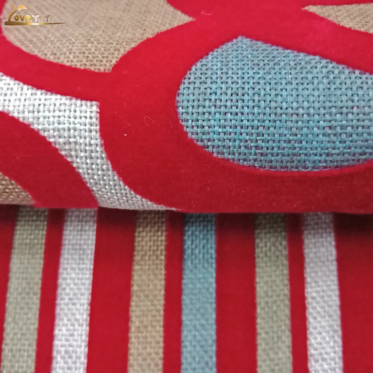 2018 новая льняная флокирующая и печатная ткань для дивана 100% полиэстер цветочная и полосатая флокирующая ткань для дивана