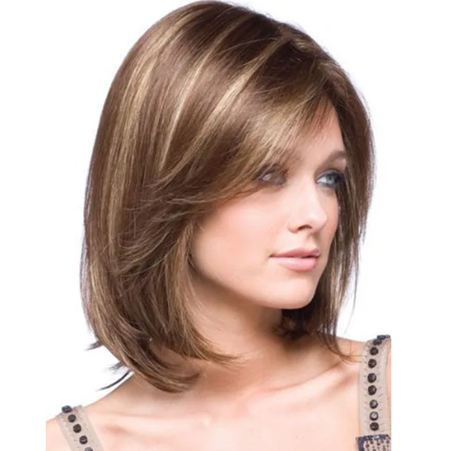
Women Girl Beautiful Straight Wigs Medium Length Hairstyle Synthetic Hair Wig 