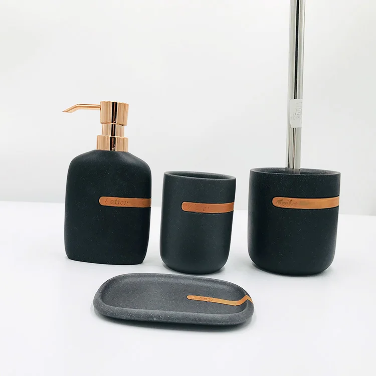 natural OEM bath set new Modern 5-Star Hotel Resin matte black bathroom accessory