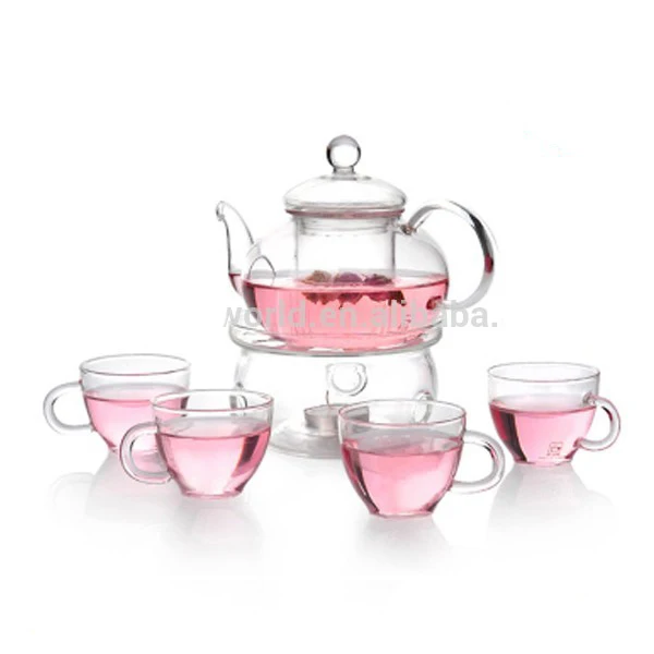 Popular transparent glass teapot and cups set, tea serving sets