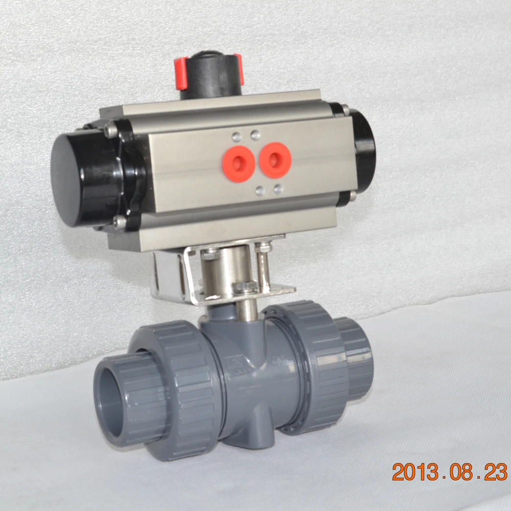 plastic 2 way PVC UPVC double union pneumatic actuated ball valve