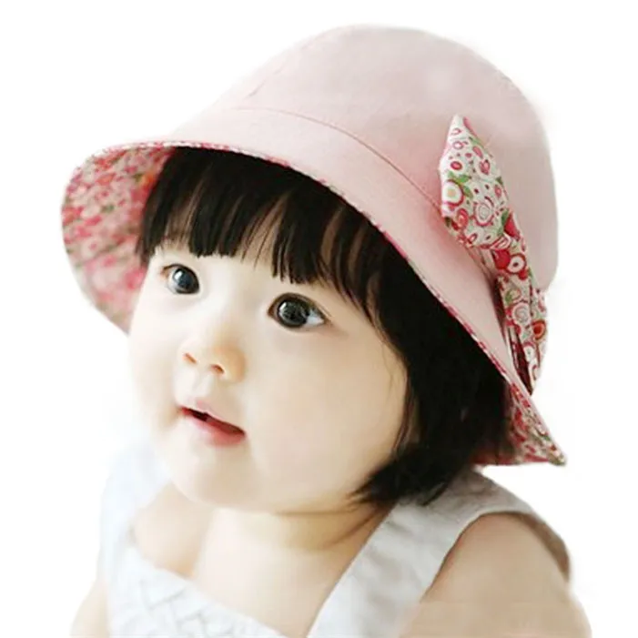 Stylish Fashion 2015 Summer outdoor Children Baby Lace Floral Bowknot Floral Bonnet Hats Sun Bucket Hat