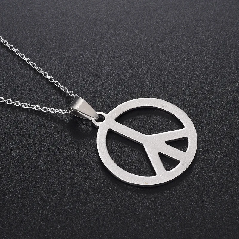 YK Stainless Steel Safety Pendant Peace Sign Cutting Round Necklace