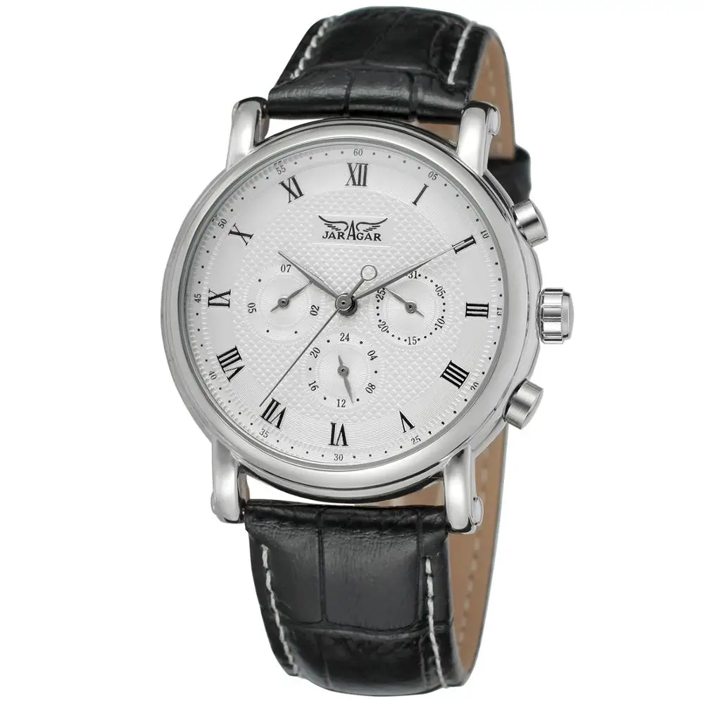 China manufacturer JARAGAR casual men watch genuine leather strap 24 hours automatic wrist watch