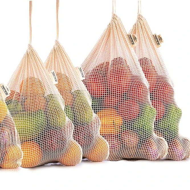 Оптовая продажа, экологически чистые многоразовые сетчатые продуктовые сумки из 100% натурального хлопка со шнурком, экологически чистые продуктовые сумки (62034744462)