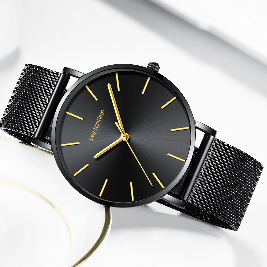 
Drop Shipping Minimalist Stainless Steel Back Japan Movement Europe Stylish Ultra Thin Quartz Watch For Men 