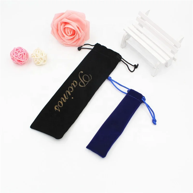 High-grade Creative design custom printed long drawstring velvet pen pouches