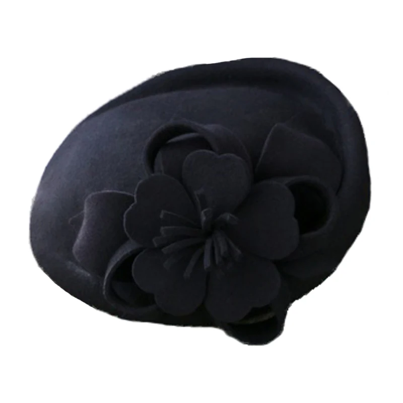Navy Red Black Woman Formal Cocktail Church Fedoras Wool Felt Bridal Races Wedding Floral Fascinators Hats For Ladies Wholesale