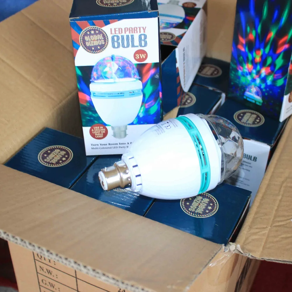 3w LED Full Color Crystal Auto Rotating party Disco Light Bulb with B22 Bayonet Cap