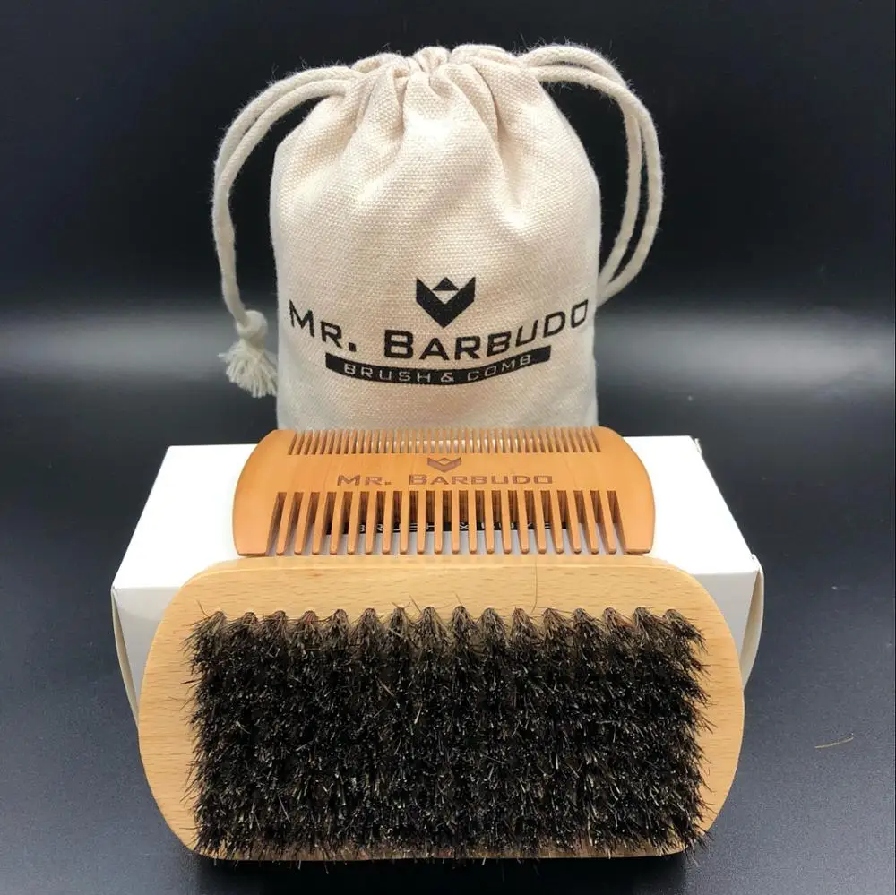 High Quality Wooden beard trimming suit,beard brush and two side beard wooden comb