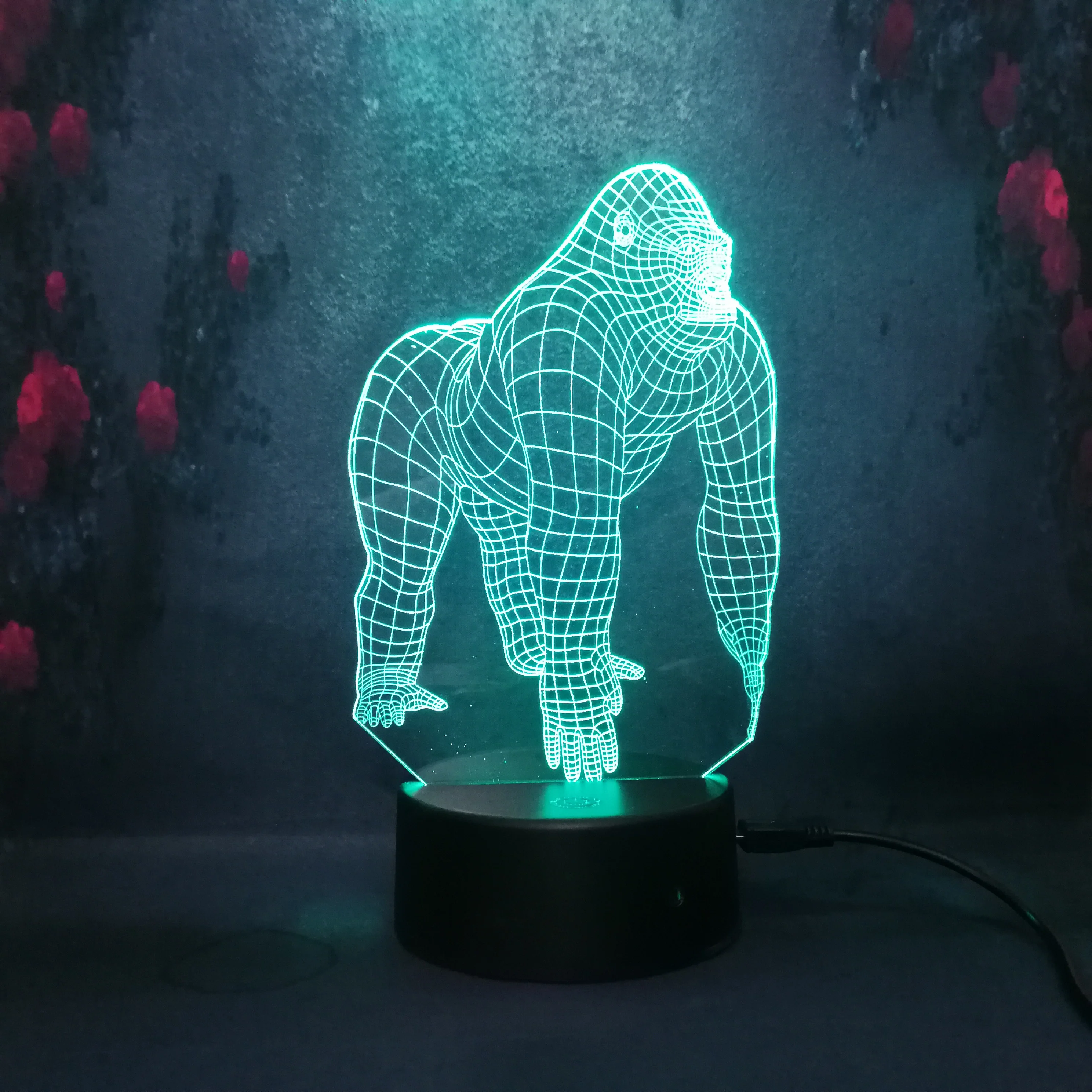 Friendly Animal Orangutan Gorilla Chimpanzee 3D USB LED Lamp dimming 7 Colors Changing Mood Illusion Table Night Light Decor