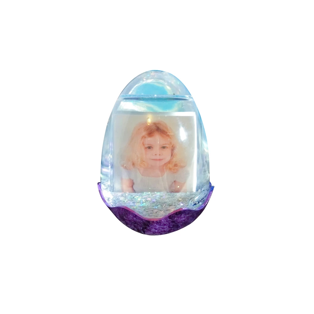 Egg Shape Photo Frame  Snowglobe Acrylic Photo Frame with Glitter