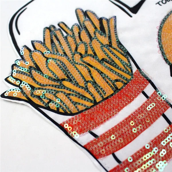 Hamburgers fries sequin food iron on cartoon cp embroidery cute patch