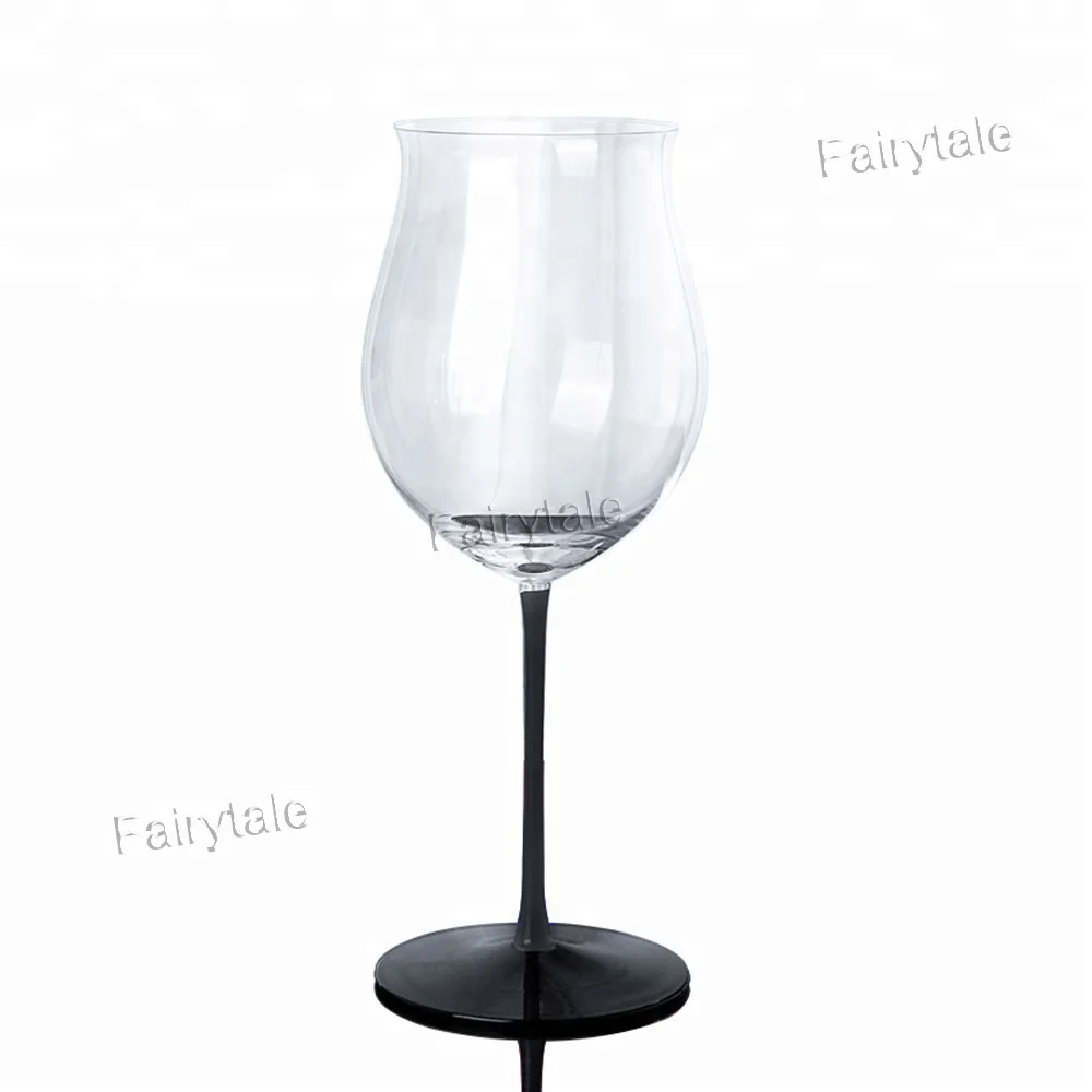 Fancy Hand Blown Black Stem Red Wine Glass Cups Tulip Shaped Wine Glass