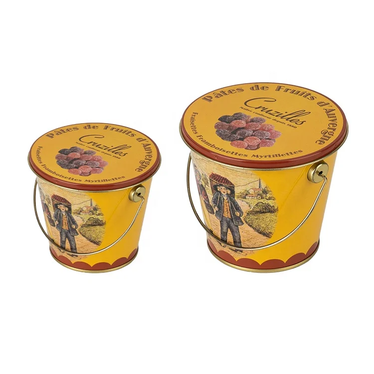 OEM Service Food Grade Round Tin Ice Bucket with Metal Handle