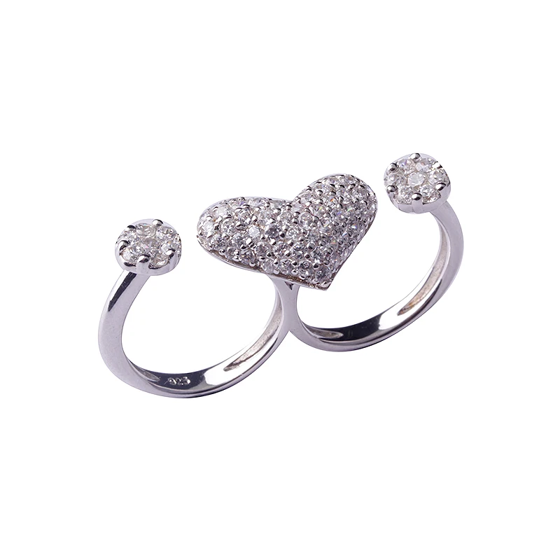 
Hot CZ pave Two Fingers Rings 925 Sterling Silver Ring Fashion Jewelry 