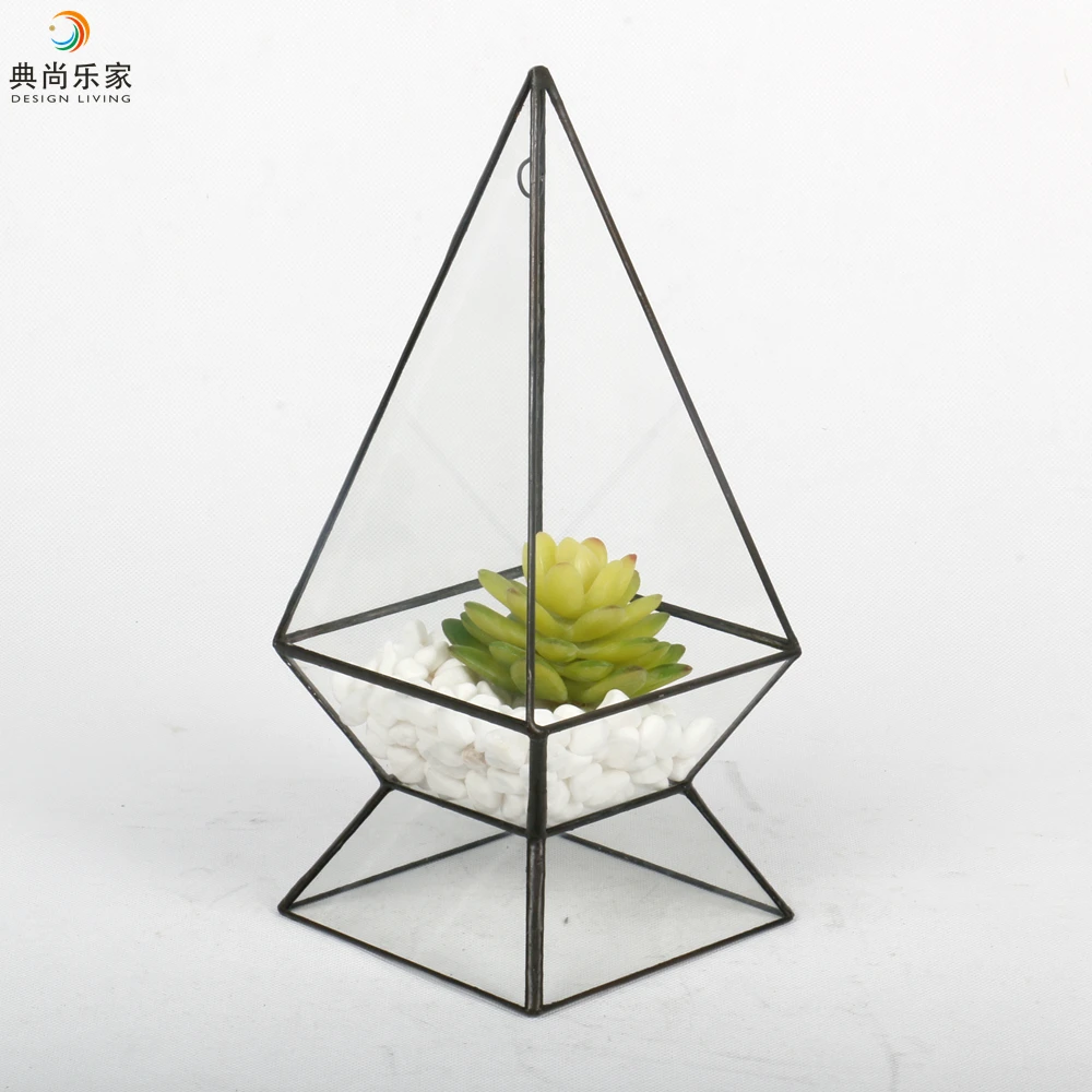 Glass Display Box Gold Pyramid Terrarium in Glass & Crystal Vases with Stand