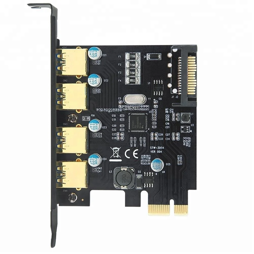 
PCI-E PCI express x1 to 4 port USB3.0 Gold connector with SATA 15pin power 5Gbps converter card 