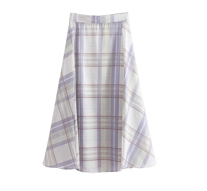 beautiful design casual long summer ladies cotton long Plaid skirts