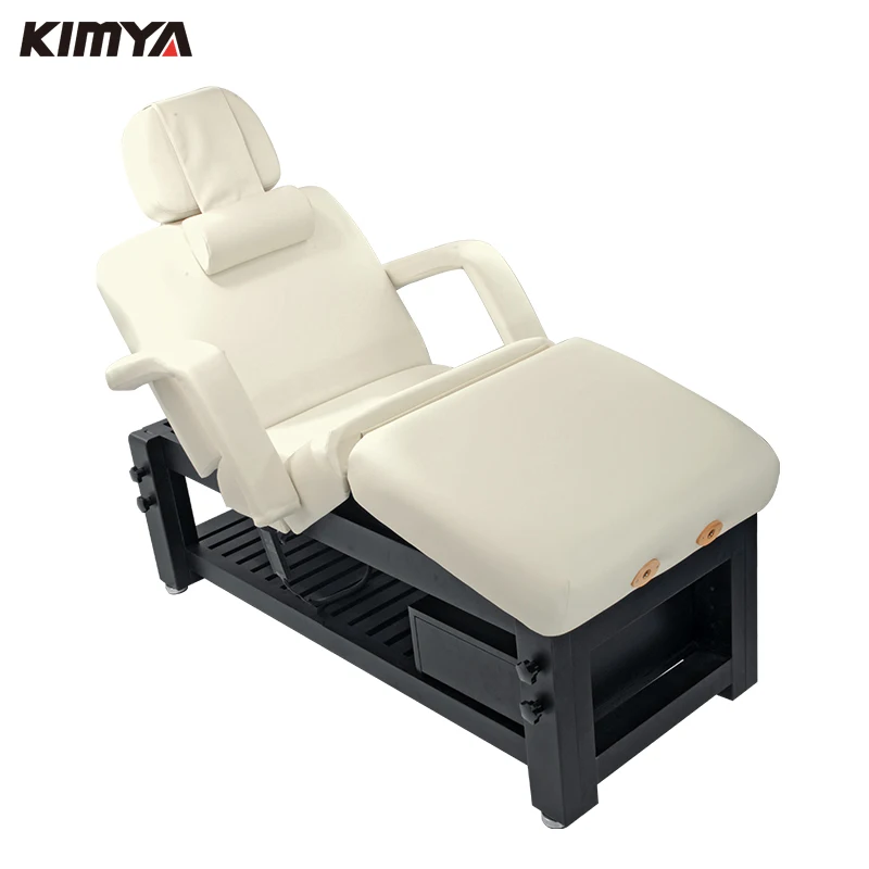 Electric wooden beauty bed with cabinet storage/electric wooden massage table /wooden massage bed for beauty salon