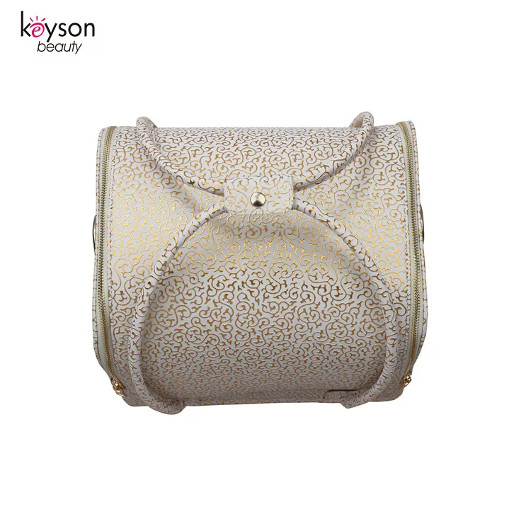 Keyson Custom Logo Easy Carrying Beauty Box Soft Leather Makeup Tool Organizer with Trays