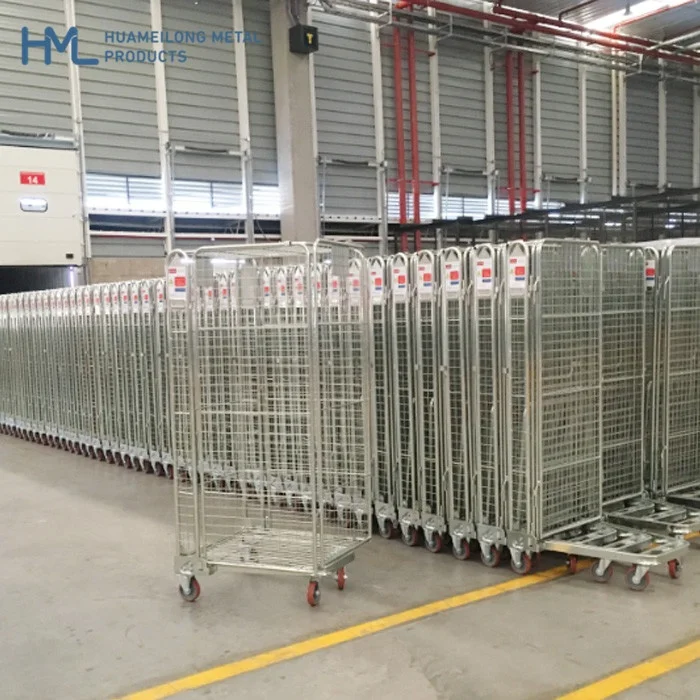 Foldable metal zin plated logistics collapsible warehouse security qualified cargo storage nestable wire mesh roll cage